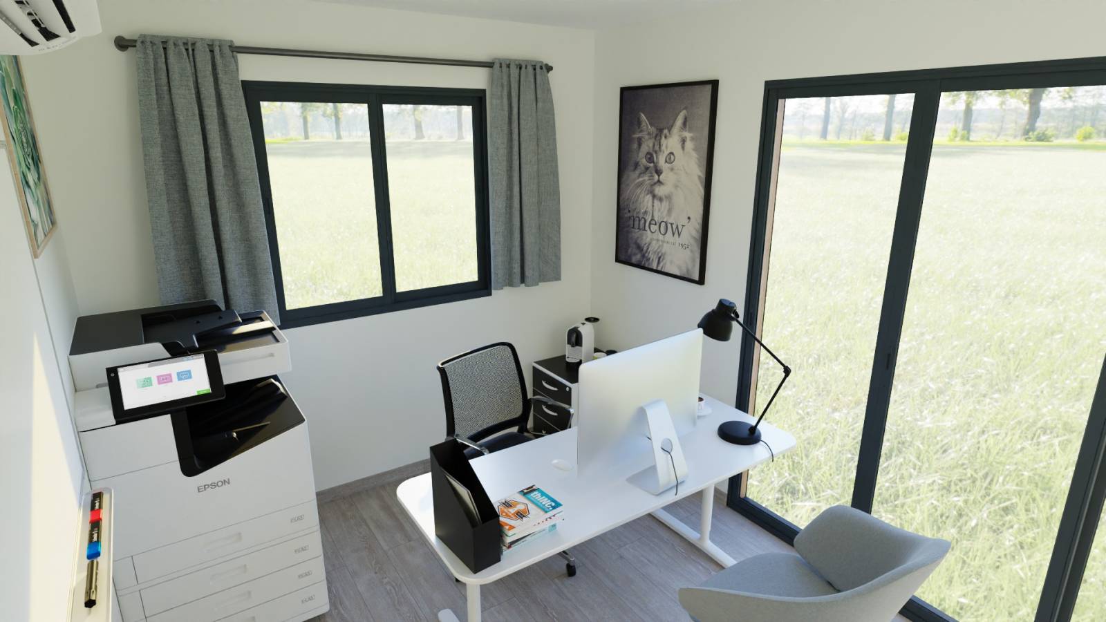 Bureau de jardin avec baie vitrée