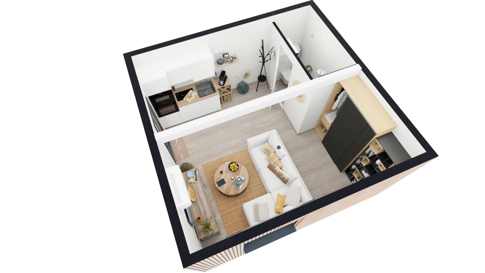 Une salle de douche moderne dans un espace optimisé